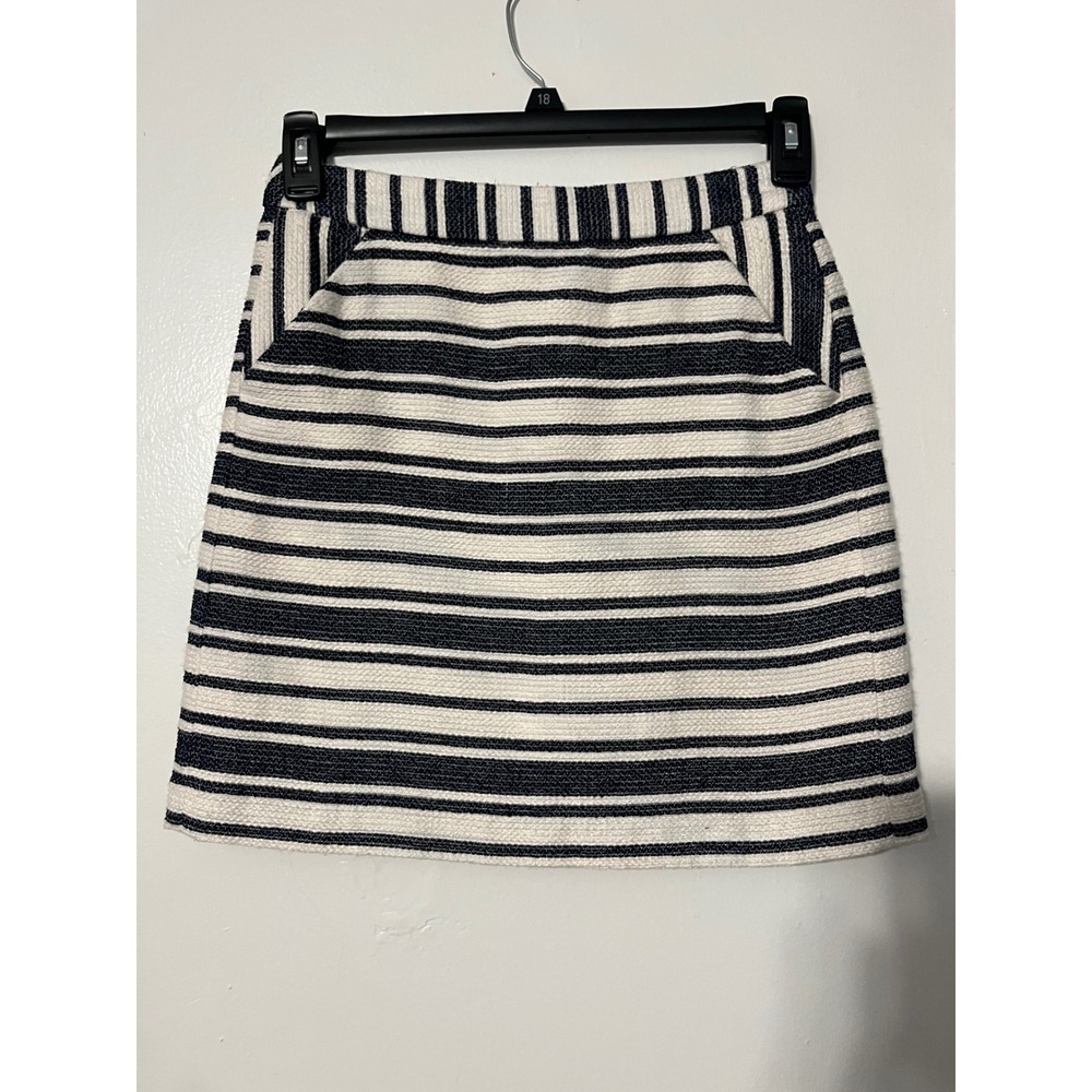Banana Republic Navy White Striped Tweed Mini Skirt Pockets Size 0